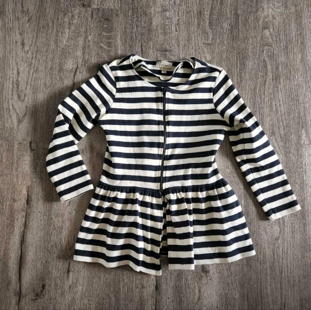Zara Trafaluc White and Blue Striped Jacket Peplum Waist Women's Medium